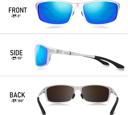 Vista 2 de BIRCEN Gafas de sol polarizadas para hombre protección UV, tonos azules y negros para hombre, conducción deportiva con marco de metal Al-Mg