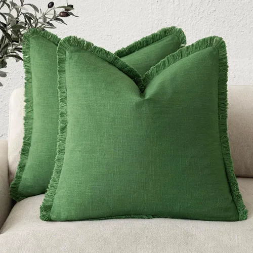 Vista 27 de Foindtower Fundas de almohada decorativas de lino con flecos de 16 x 16 Verde abundante