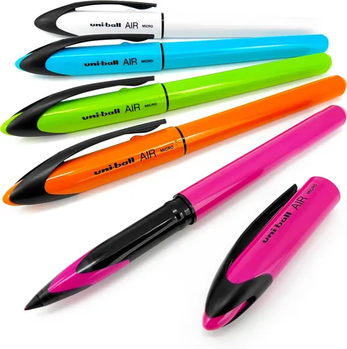 Vista 3 de Uni-Ball AIR Micro - Bola fina de 0.020 in - Tinta azul - Barril naranja - Paquete de 6
