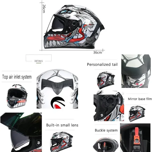 Vista 3 de Casco de motocicleta de cara completa con doble visera, ciclomotor, motocicleta de calle, carreras unisex para adultos, aprobado por DOT