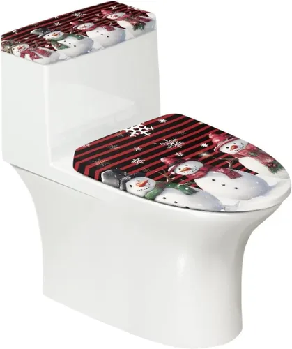 Vista 18 de Tapa de inodoro y tapa de tanque de cane Candy - Estampado de copo de nieve, elastano elástico lavable, decoración de Año Nuevo