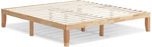 Vista 15 de KOMFOTT Armazón de cama de plataforma de madera de 14 pulgadas, tamaño Twin, base de colchón de madera con marco de madera de caucho, fuerte soporte