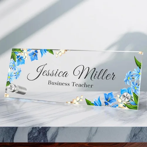 Vista 69 de Placa de identificación personalizada para escritorio, decoración de oficina de acrílico transparente con diseño de flores, decoraciones