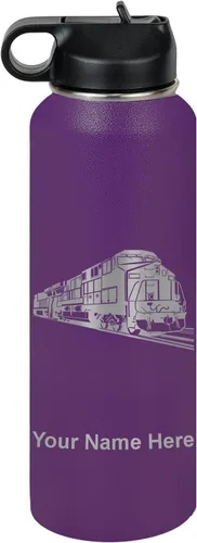 Vista 51 de LaserGram Botella de agua personalizada, tren de carga, acero inoxidable de doble pared aislada al vacío con popote superior, regalo grabado