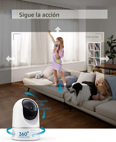 Vista 7 de eufy Security Indoor Cam E220, cámara para perro/mascota, panorámica e inclinación