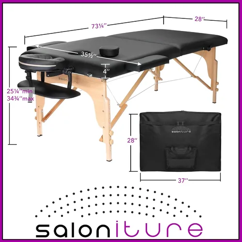 Vista 7 de Saloniture - Mesa de masaje plegable portátil profesional con estuche de transporte, color negro