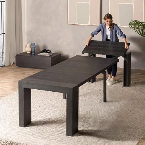 Vista 18 de Transformer Table - Mesa de comedor extensible de madera maciza, asientos 2-12, mesa de comedor expandible, muebles que ahorran espacio, muebles