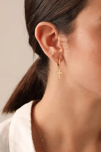 Vista 3 de VACRONA - Aretes tipo arracadas para mujer, chapados en oro de 14 quilates, diseño de aro de arracada