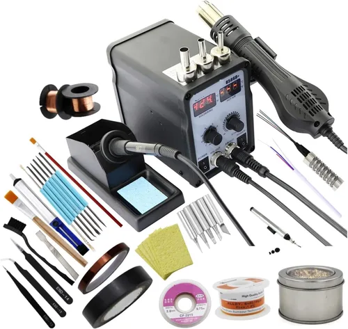 Vista 7 de Soldering Station, Multifunctional 2 In 18586D + Dual Digital Display Electric Soldering Iron Hot Air Gun Better SMD Rework Station(SET-2)