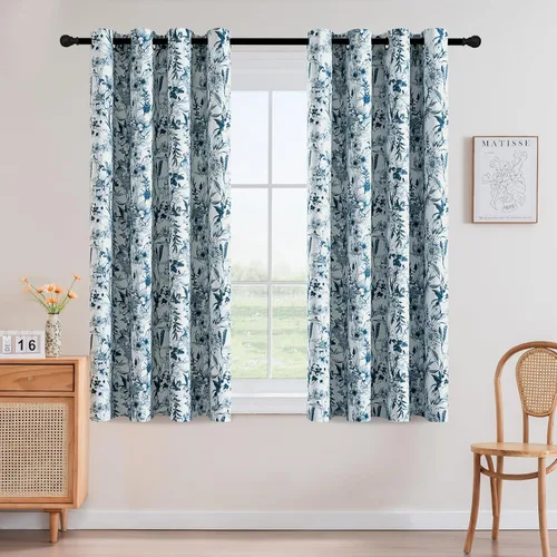 Vista 13 de H.VERSAILTEX Cortinas opacas de 63 pulgadas de largo, juego de 2 paneles de cortinas con estampado floral para sala de estar, cortinas de ventana