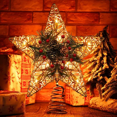 Vista 10 de BrizLabs Luces para la Punta del Árbol de Navidad, 9" con Enchufe, Luz de Estrella para la Copa del Árbol de Navidad, Certificado UL, 10 Luces