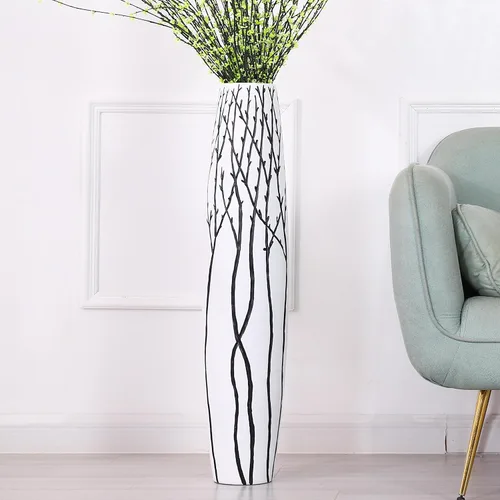 Vista 10 de Leewadee Florero grande de 20 pulgadas de poliresina para hierba de pampas, flores secas Negro