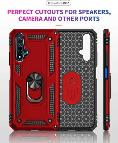 Vista 5 de YaHan Funda para Huawei Nova 5T/Honor 20, anillo giratorio de 360 grados, soporte híbrido resistente de doble capa a prueba de golpes, carcasa