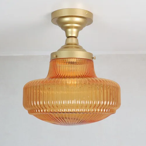 Vista 10 de CLAXY - Lámpara de techo moderna dorada con pantalla acanalada semiempotrada Dimmable E26 Based, Indoor Light, Ribbed Milk Glass Lampshade Light
