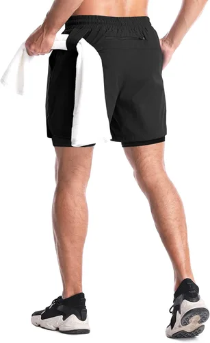 Vista 4 de Aolesy Pantalones cortos de correr 2 en 1 para hombre, pantalones cortos deportivos de entrenamiento para hombre, de secado rápido, ligeros