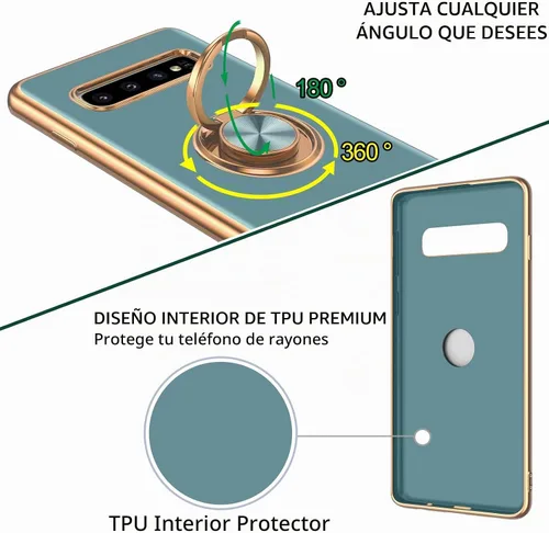 Vista 3 de DUEDUE Funda para Samsung Galaxy S10 Plus con soporte de anillo, rotación de 360 grados, magnética, dedo del automóvil, cubierta delgada a prueba
