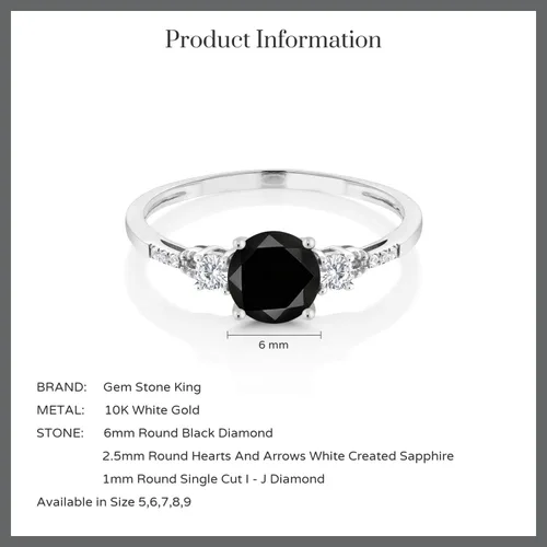 Vista 97 de Gem Stone King Anillo de compromiso de 3 piedras preciosas redondas de oro blanco de 10 quilates con piedra natal de 0.236 in con piedra natal