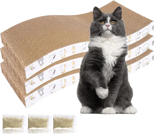 Vista 13 de PatiencET Rascador para gatos en forma de L, almohadilla de cartón de 26.8 pulgadas para gatos de interior, tablero vertical grande para rascar