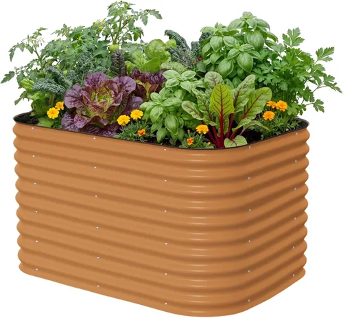 Vista 18 de Vego garden Jardinera elevada redonda de 32 pulgadas de alto y 42 pulgadas para jardín, para verduras, flores, patio, gris moderno