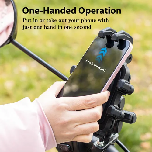 Vista 4 de EMERK Soporte para Teléfono de Motocicleta - [Amortiguador de Vibración Dual] [Anti-Vibración Anti-Robo] Soporte para Teléfono de Bicicleta, Cuna