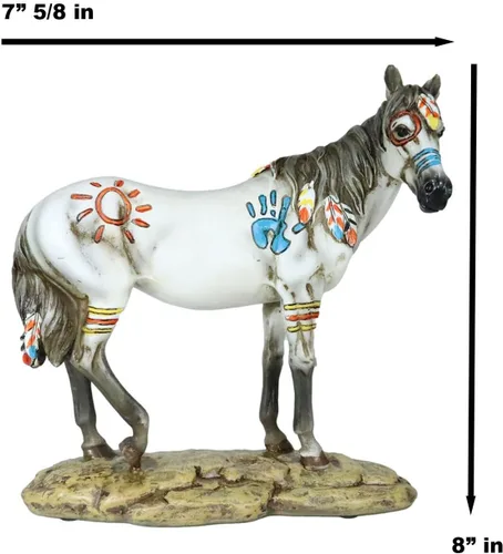 Vista 3 de Ebros Ebros Ecuestre Tribal Belleza Medicina Espíritu Caballo Hecho a Mano Estatua de 8 pulgadas de alto, símbolos indios nativos americanos, plumas