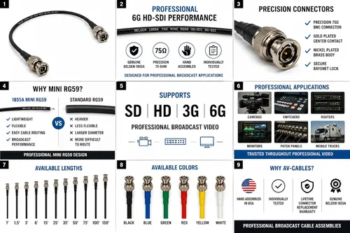 Vista 10 de AV-Cables Cable BNC 3G/6G HD SDI Mini RG59 - Belden 1855a (1.5 pies, negro)