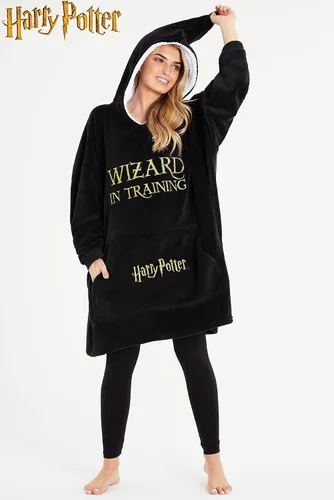 Vista 6 de Harry Potter Manta de gran tamaño con capucha para mujeres, hombres y adolescentes, manta de forro polar Negro