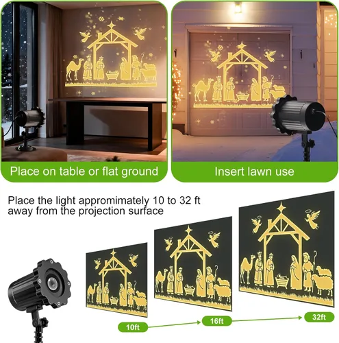 Vista 3 de Luces de proyector de belén de Navidad al aire libre en interiores - 2025 mejora 3D dinámica decoración de Navidad de Jesús, luces de proyector