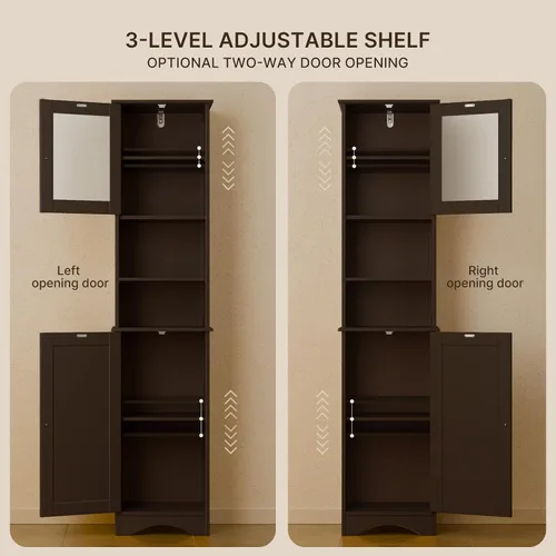 Vista 4 de Gizoon - Armario de almacenamiento alto para baño con estantes ajustables Marrón oscuro