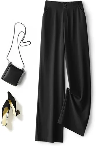 Vista 2 de Pantalones de traje de pierna ancha para mujer, cintura alta, drapeados, casuales, sueltos, delgados, formales, trabajo, trabajo, largo, recto