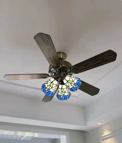 Vista 5 de HUIMEIJU Tonos de cristal Tiffany, tonos azules y blancos, pantallas de abanico de vidrieras, lámparas de pared, pantallas de repuesto de pantalla