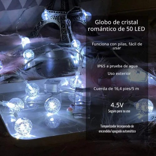 Vista 2 de Metaku Guirnalda de luces de globo blanco frío de 16 pies, 50 LED y control