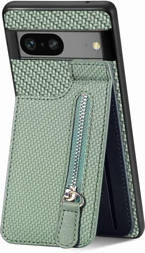 Vista 7 de LEMAXELERS Funda tipo cartera con cremallera y tarjetero para Google Pixel 7 Pro, piel sintética plegable con función atril magnético, cierre