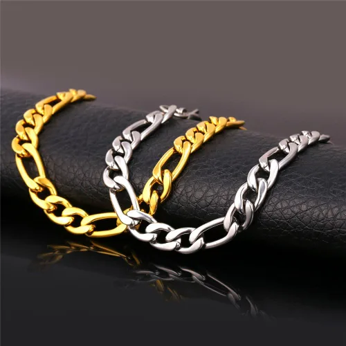 Vista 3 de U7 Figaro Bracelet, Stainless Steel Figaro Chain Bracelet, Rope Chain Bracelet Stainless Steel 18K Gold Plated Wrist Chain for Men Women