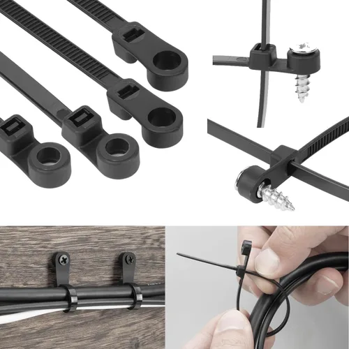 Vista 4 de Bridas negras de 8 pulgadas con orificio para tornillo, bridas de nailon resistente de 75 libras con orificio de montaje para tornillo, correas