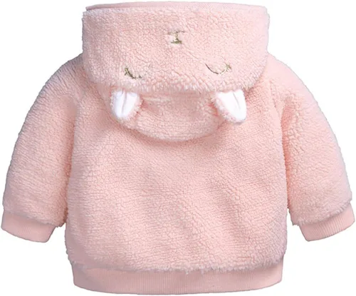 Vista 3 de Chaqueta con capucha de forro polar para bebés y niñas con orejas, Nieve