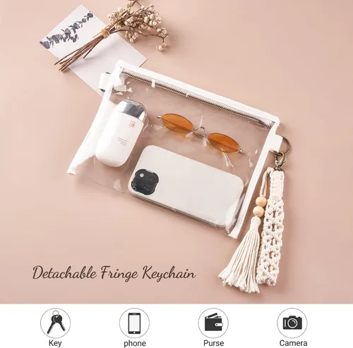 Vista 2 de Mkono Bolsa transparente aprobada para estadios, bolso pequeño para mujer con pulsera de macramé, bolsa cruzada transparente para conciertos