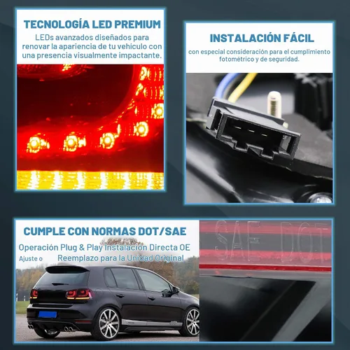 Vista 5 de VLAND Luces traseras para Golf 6ª generación 2010-2014, con señal de giro secuencial, rojo ahumado Rojo y ahumado