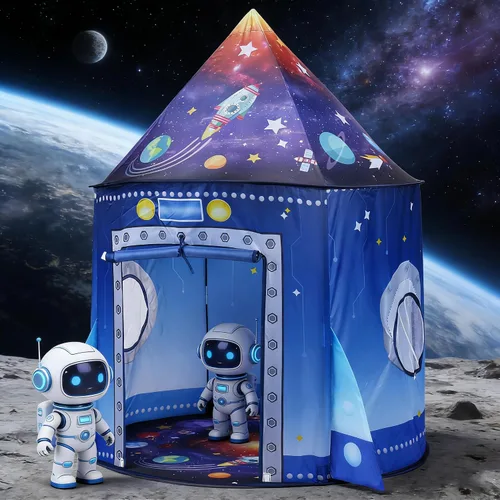 Vista 3 de Tienda de campaña para niños, nave espacial, casa de juegos, para interiores y exteriores, tienda de campaña para niños y niñas, regalo