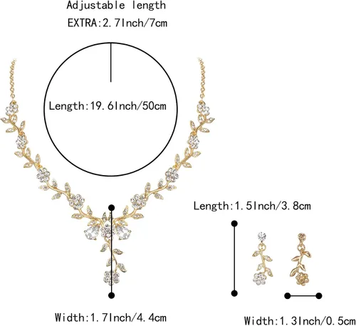 Vista 6 de BriLove Juego de collar con colgante de cristal y flores para mujer, joyería de boda para novia, Cristal Metal
