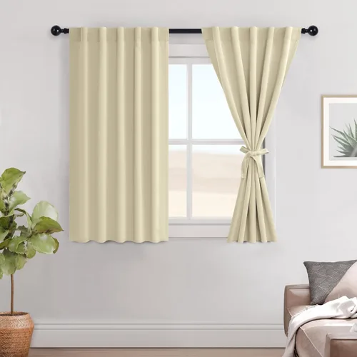 Vista 138 de Hiasan Cortinas opacas negras para dormitorio, cortinas opacas cortas de 45 pulgadas de largo, con aislamiento térmico, bolsillo para barra