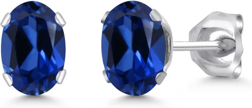 Vista 26 de Gem Stone King Oval Stud Earrings For Women Men 925 Sterling Silver Oval 6X4MM Gemstone Birthstone Fine Jewelry for Her Him Mom Dad Wife