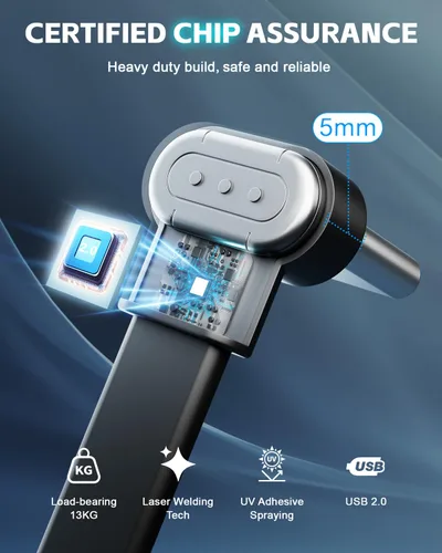 Vista 4 de Cable USB C de 1 pie, cargador tipo C de 60 W, carga rápida, cable USB-C trenzado de nailon en ángulo recto, cargador de cable C de 90 grados