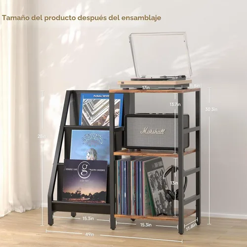Vista 4 de Coco Bird - Soporte para tocadiscos de vinilo con almacenamiento de 3 niveles, estante de exhibición para tocadiscos para 200 álbumes, mesa