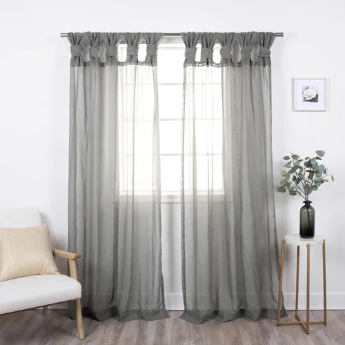 Vista 12 de Best Home Fashion Juego de 2 cortinas traslúcidas de lino sintético con pestaña torcida, tratamiento de ventana para sala de estar, comedor, Gris