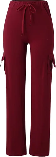 Vista 2 de Pantalones cargo para mujer, talla grande, color sólido, cintura media, pierna ancha, casual, ajuste holgado, pantalones deportivos con bolsillos