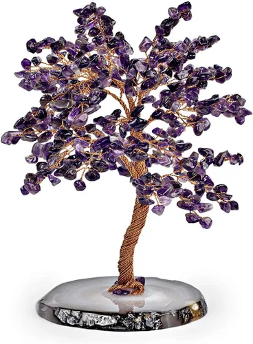 Vista 10 de KARMA AND LUCK Oasis, árbol de la vida de Feng Shui de cristal de amatista real, envuelto en alambre de cobre sobre base de ágata, hecho a mano