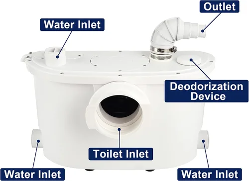 Vista 7 de 500pro - Bomba maceradora con cuchillas impulsoras, bomba de alcantarillado, 3 conexiones para baño, fregadero, sótano, eliminación de agua