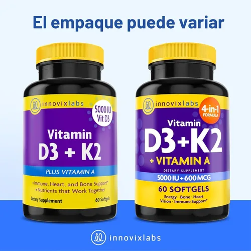 Vista 9 de InnovixLabs Vitamina D3 K2-5000 IU Vitamina D3 Plus 600 mcg Vitamina K2 MK4 y MK7 para la máxima absorción de calcio, apoya la salud ósea, inmune