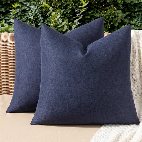 Vista 14 de MIULEE - Paquete de 2 fundas de almohada decorativas para exteriores, impermeables, sólidas, de imitación de lino, para jardín, casa de campo, Azul